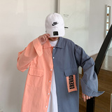 拼色潮男衬衣学生长袖衬衫港风大码宽松外套A029A8832P55，男装衬衫，电商A029A