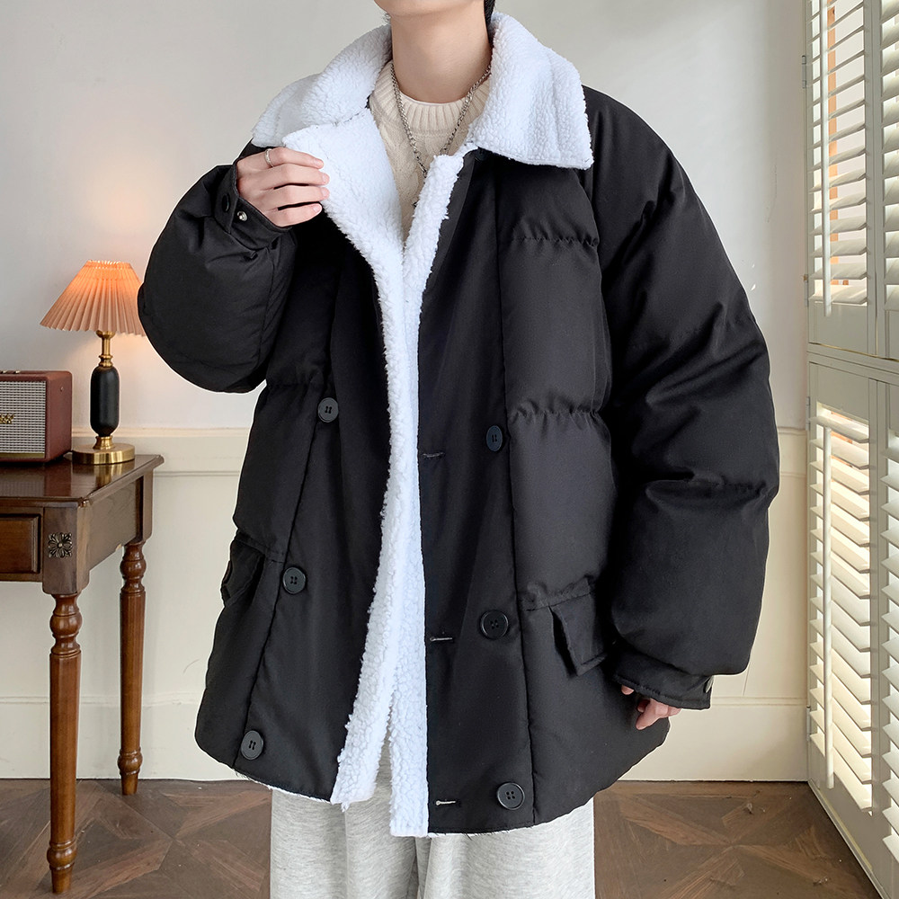 大码宽松港风日系棉服冬季羊羔毛外套男纯色棉衣2911P105控148,男装棉衣,电商A029A