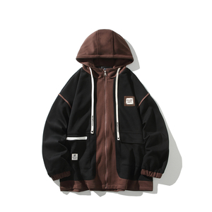 日系白底宽松连帽外套 假两件刺绣潮男休闲夹克 6628 P98控138，男装夹克，电商A029A