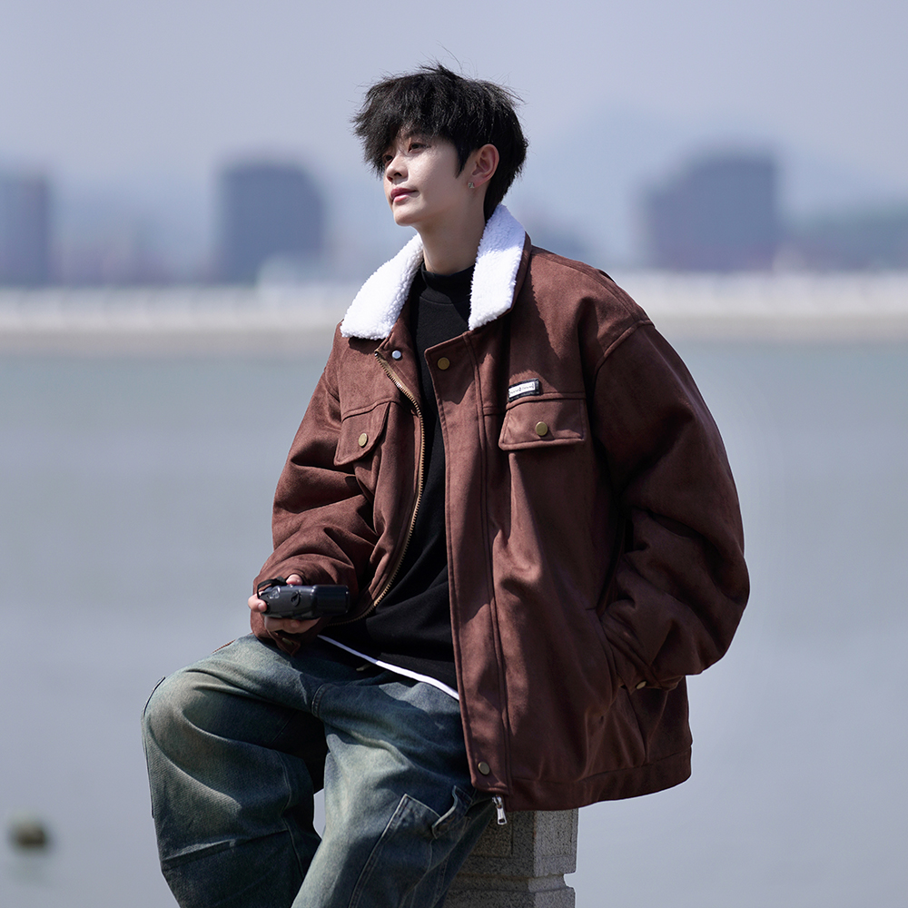 休闲棉服日系复古羊羔毛加厚外套港风棉衣相机片 2903 P88控128，男装棉衣，电商A029A