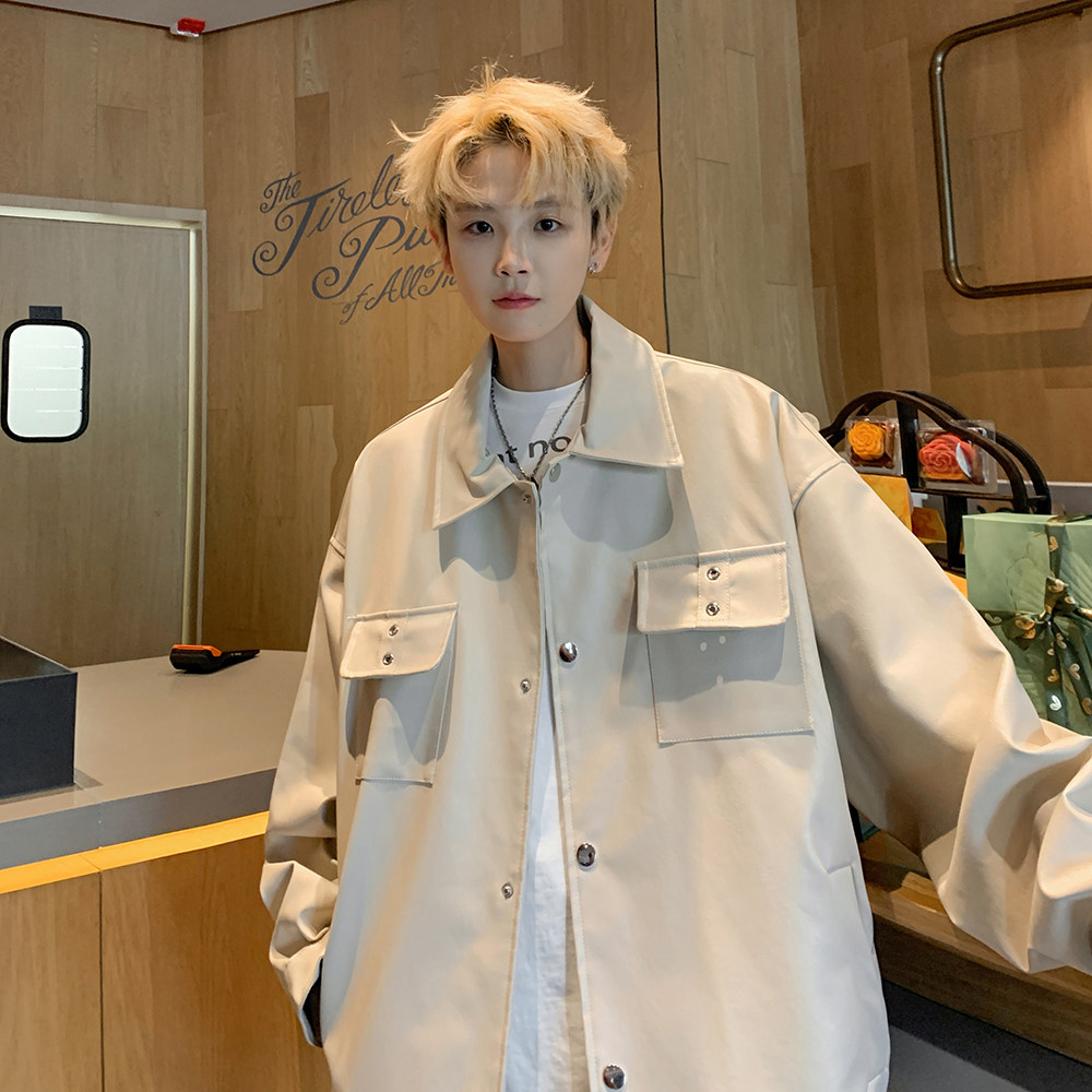 港风休闲皮衣外套男宽松百搭机车服设计感夹克外景2868P78控118,男装夹克,电商A029A