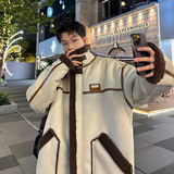 港风外套冬装宽松羊羔毛棉服男加厚皮毛一体棉衣2905P118控168，男装棉衣，电商A029A