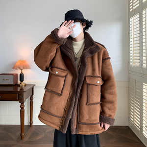 内景纯色羊羔绒外套冬保暖大码棉服 男加厚棉衣 2901 P118控168图片
