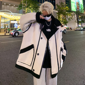 港风大码外套冬装羊羔毛棉服男加绒加厚棉衣 2701  P115控158图片
