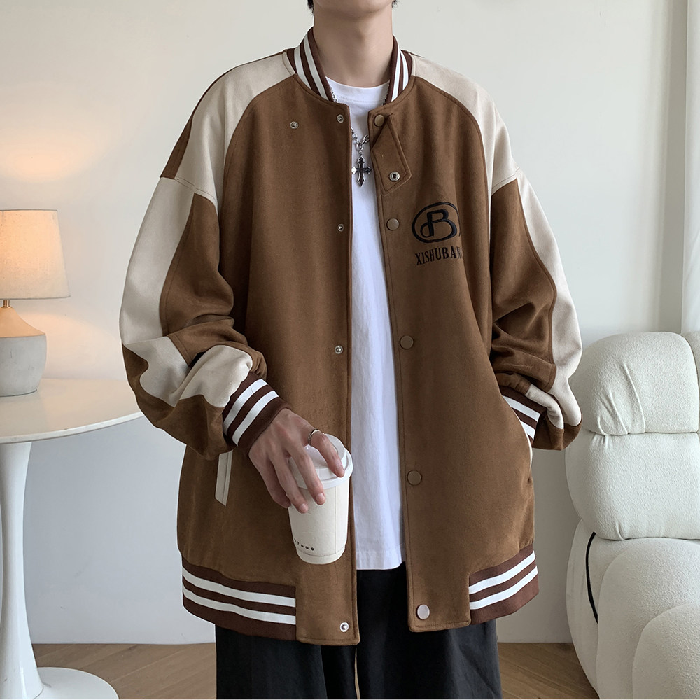 大码港风宽松休闲拼接棒球服夹克少年感百搭外套男2869P88控118,男装夹克,电商A029A
