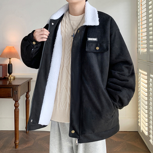 休闲棉服冬季款羊羔绒翻领加厚外套港风工装棉衣  2903 P88控128图片