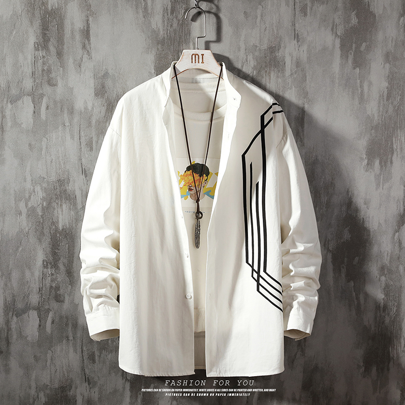 Hanging shot clay spring autumn casual shirt white large size student trendy men's long sleeve shirt
