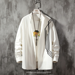 Hanging shot clay spring autumn casual shirt white large size student trendy men's long sleeve shirt