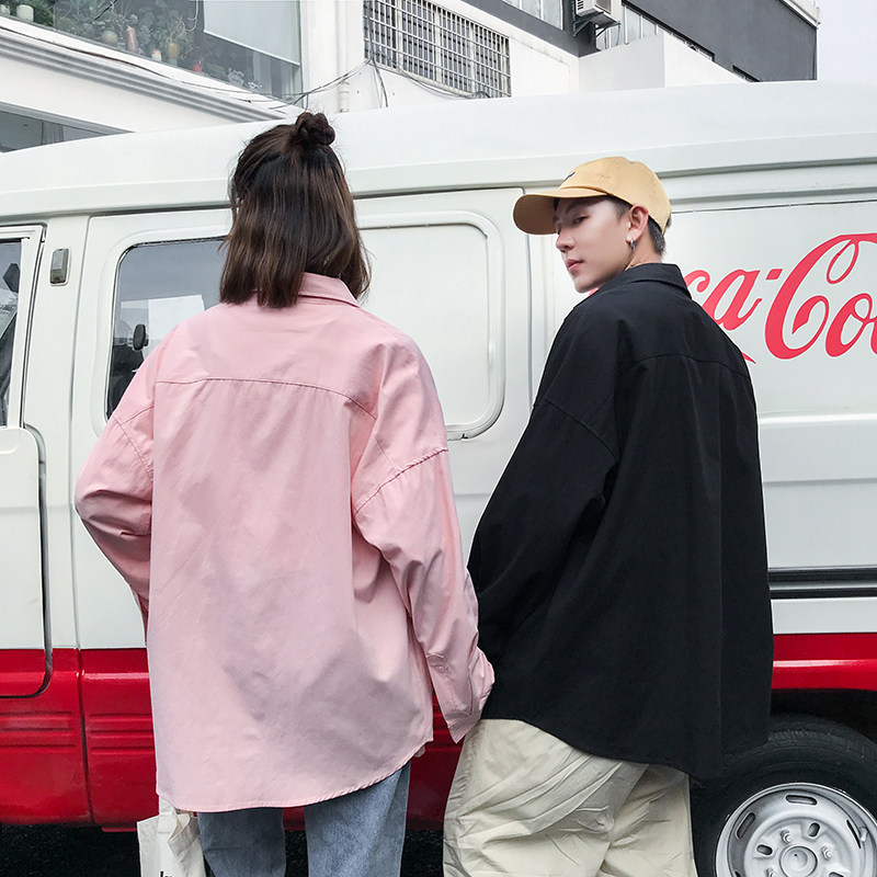 小松鼠潮男女衬衣情侣长袖衬衫港风大码宽松外套A029AC107P50,男装衬衫,电商A029A