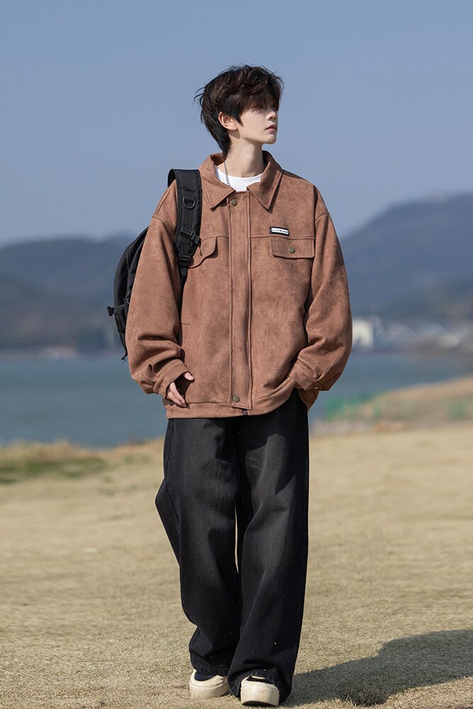 扎染脏脏麂皮绒外套男秋冬美式复古高街潮牌痞帅日系cityboy夹克,男装夹克,电商A029A