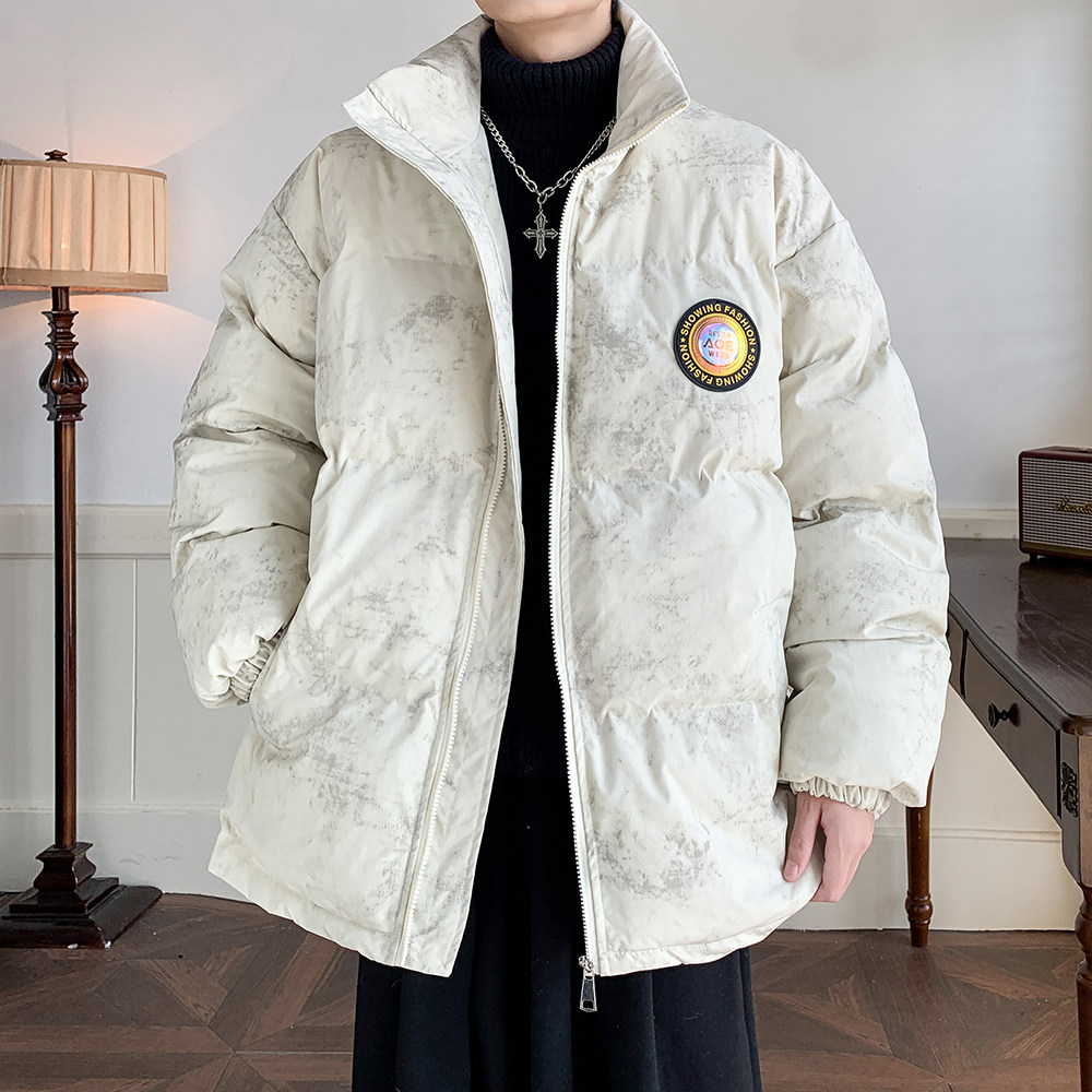 咖色立领棉服男款冬季2024新款青少年加厚外套大码美式潮牌棉衣服图片