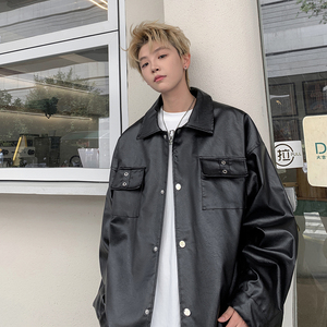 港风休闲皮衣外套男宽松百搭机车服设计感夹克外景 2868 P78控118图片