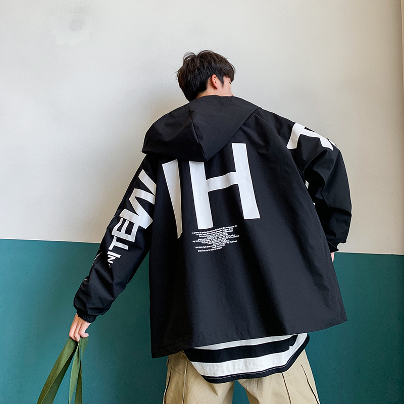 Gangfeng hooded multi pocket jacket Korean young cool jacket big size trendy male student jacket