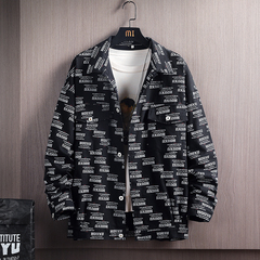 秋季翻領字母茄克潮男短款休閒夾克外套立體牆拍