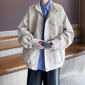 港风外景大码秋款皮衣外套男纯色休闲立领夹克 6651 P88控138，男装夹克，电商A029A