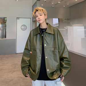 新款日系皮衣外套男潮牌大码机车服休闲夹克外景 2861 P85控118图片