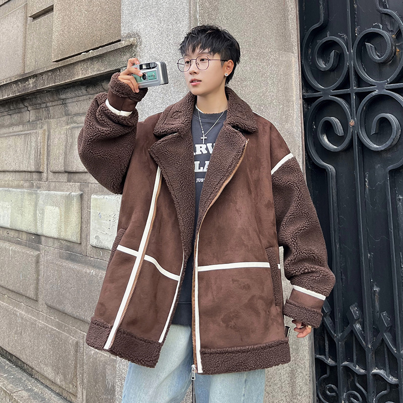 港风大码外套冬装羊羔毛棉服男加绒加厚棉衣2906P118控168，男装棉衣，电商A029A