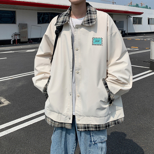 外景秋款格子拼接外套 潮男流行休闲夹克A029A 6652 P85控128，男装夹克，电商A029A