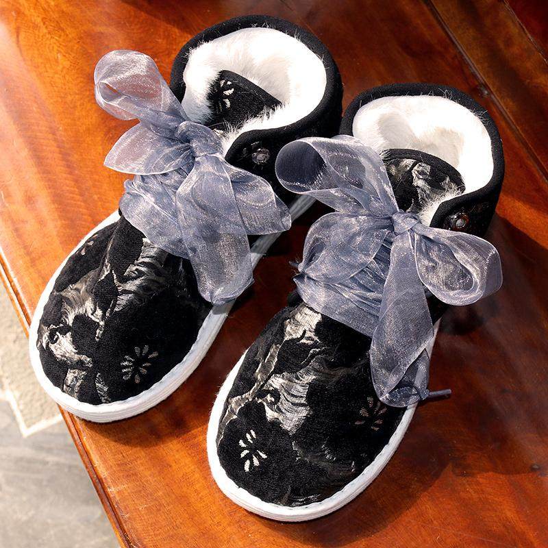 棉鞋女冬季加绒加厚系带高帮纯手工千层底黑色棉花老北京保暖棉鞋,女鞋,棉鞋,淘宝优惠券,粉丝福利购,淘宝优惠卷