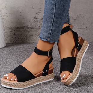 sandals hemp heel Thick rope flat soled sole slope female