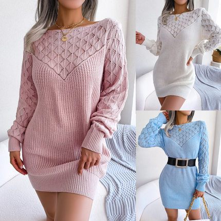 Autumn and winter fashion long sleeved pullover woolen dress