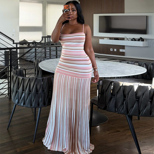 Women's 2026 new camisole striped slim fit backless dress