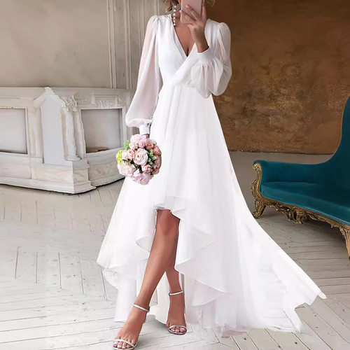 New elegant solid color V-neck slim fit women's party dress