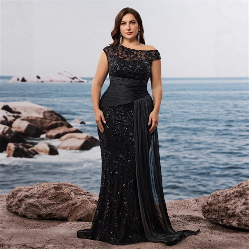 XL-4XL Large Elegant V-neck Sleeveless Evening Dress Women