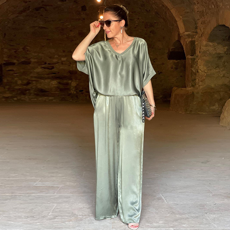 women 2024 new V-neck casual top wide-leg pants fashion suit-封面