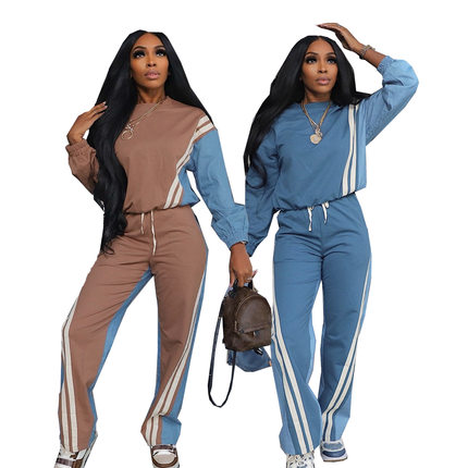 Women multi-color long-sleeved pullover pants Two-piece set