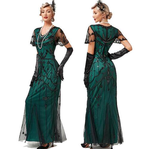 Glitter Fashion Short Sleeve Slimming Banquet Evening Dress