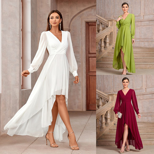 New V-neck elegant slim fit women's party dress 优雅女连衣裙