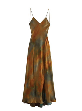 2026 New women's fashion silk satin texture printed dress