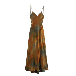 2026 New women's fashion silk satin texture printed dress