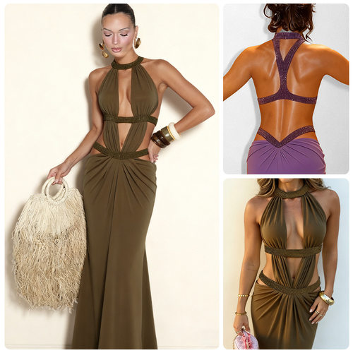 2026 neck hanging deep V hollow hot diamond party sexy dress