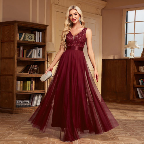 Sleeveless V-neck Evening Dress Elegant Party women's skirt