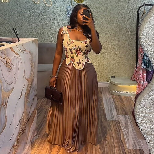 Women's 2026 printed vest high waisted skirt two-piece set
