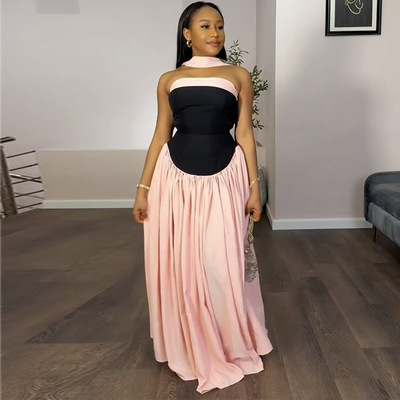 Women's 2026 new fashionable strapless color blocked dress