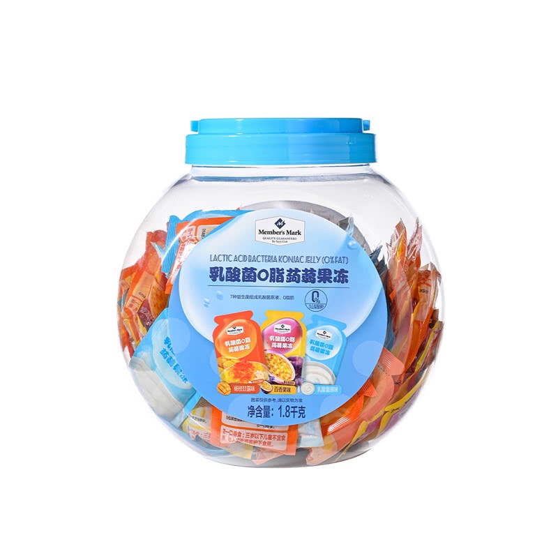 山姆代购Member’s Mark乳酸菌0脂蒟蒻果冻1.8kg罐装3口味混合装