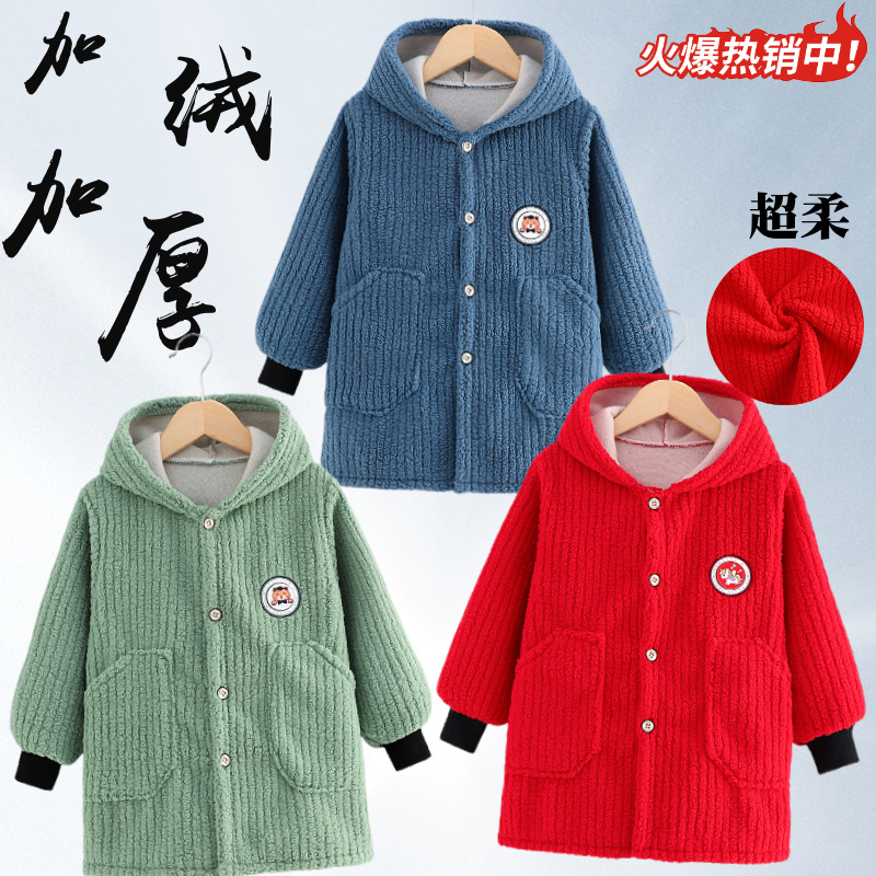 新款冬季儿童罩衣正穿衣加绒加厚保暖宝宝围裙婴儿围裙中大童防水