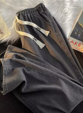 广州新塘牛仔裤男夏季潮牌黑灰色百搭宽松休闲长裤子学生阔腿薄款