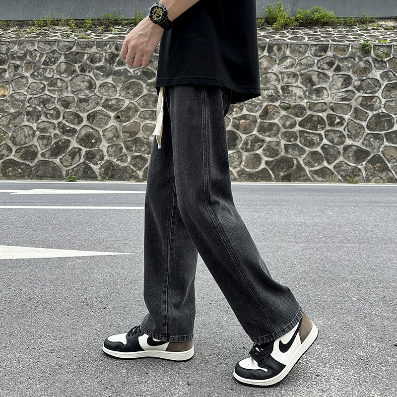 复古牛仔裤男款春秋季抽绳长裤子