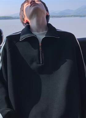 半拉链卫衣男款三杆套头衫秋冬季