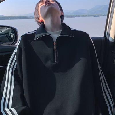 半拉链卫衣男款三杆套头衫秋冬季
