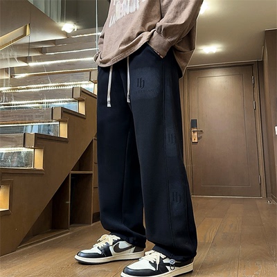 休闲长裤男冬季潮流宽松直筒大码灯芯绒裤子青少年美式保暖运动裤