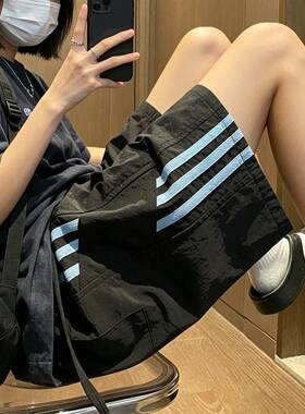 商场专柜清仓短裤男夏季薄款潮流速干侧杆冰丝裤子松紧腰条纹中裤