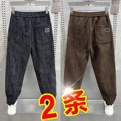 加绒裤子男款休闲秋冬季百搭潮流宽松束口外穿灯芯绒加厚哈伦卫裤
