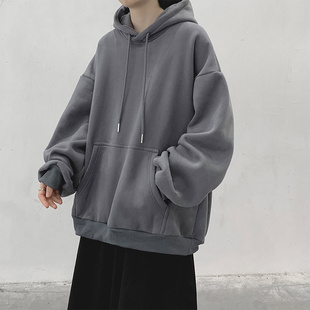 卫衣男春秋季2026新款纯色潮牌连帽上衣服青少年港风休闲运动长袖