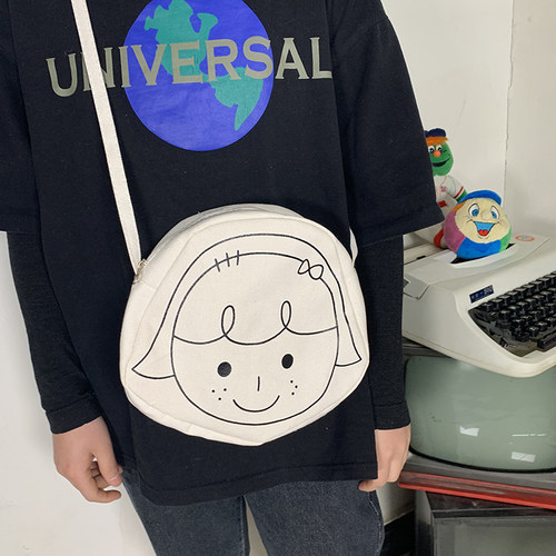 ins简约线条可爱娃娃加厚斜挎包