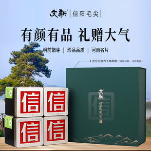 春茶预售文新信阳毛尖绿茶2026新茶叶明前花香信字罐40g 4送礼盒